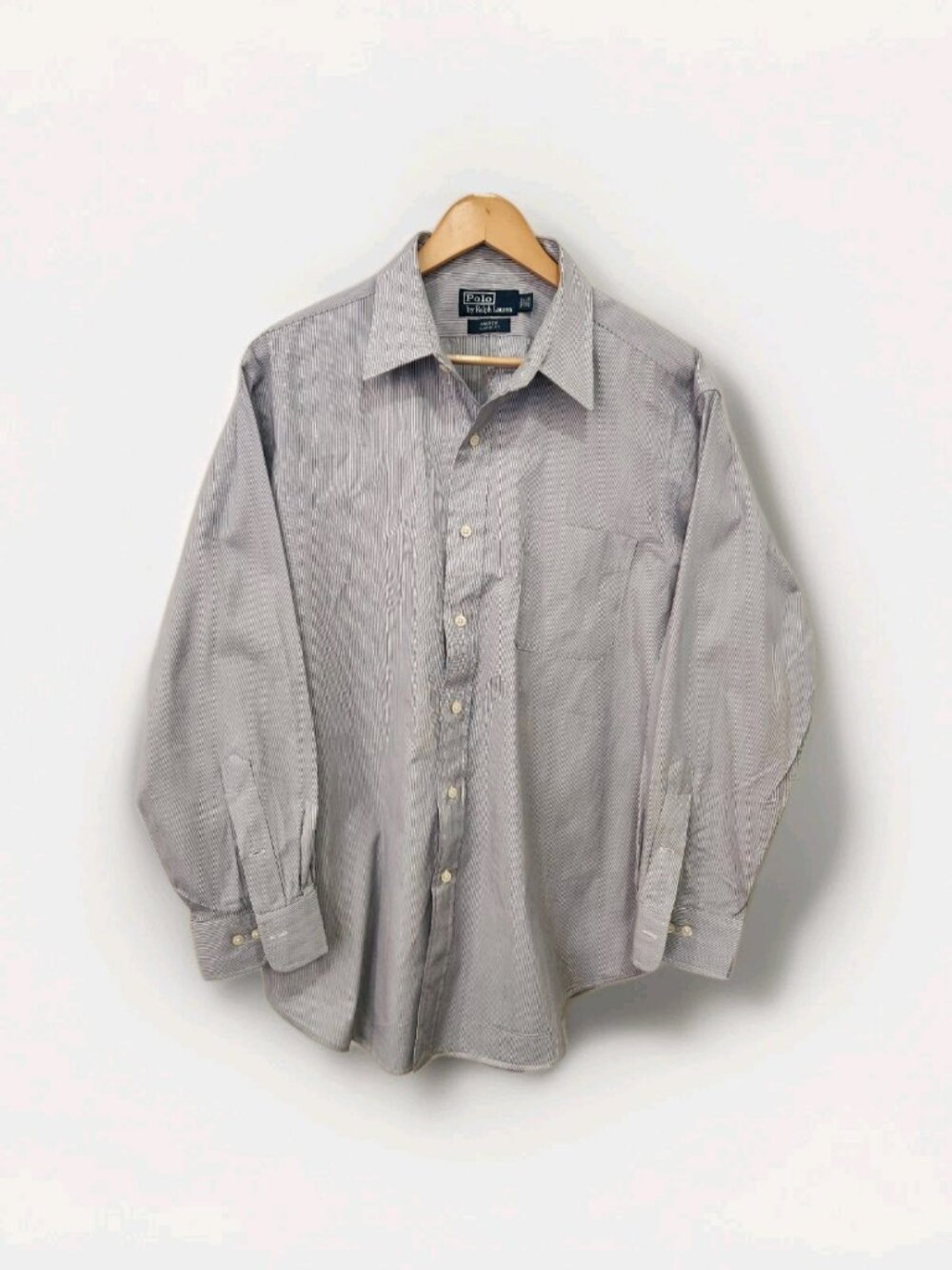 Vintage Polo Ralph Lauren Andrew Classic Fit Dress Shirt Gray Striped Mens 16.5